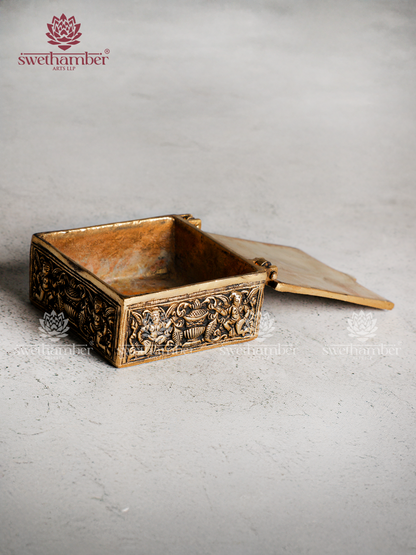 Handcrafted Brass Box with Lord Ganesha Carving on Lid