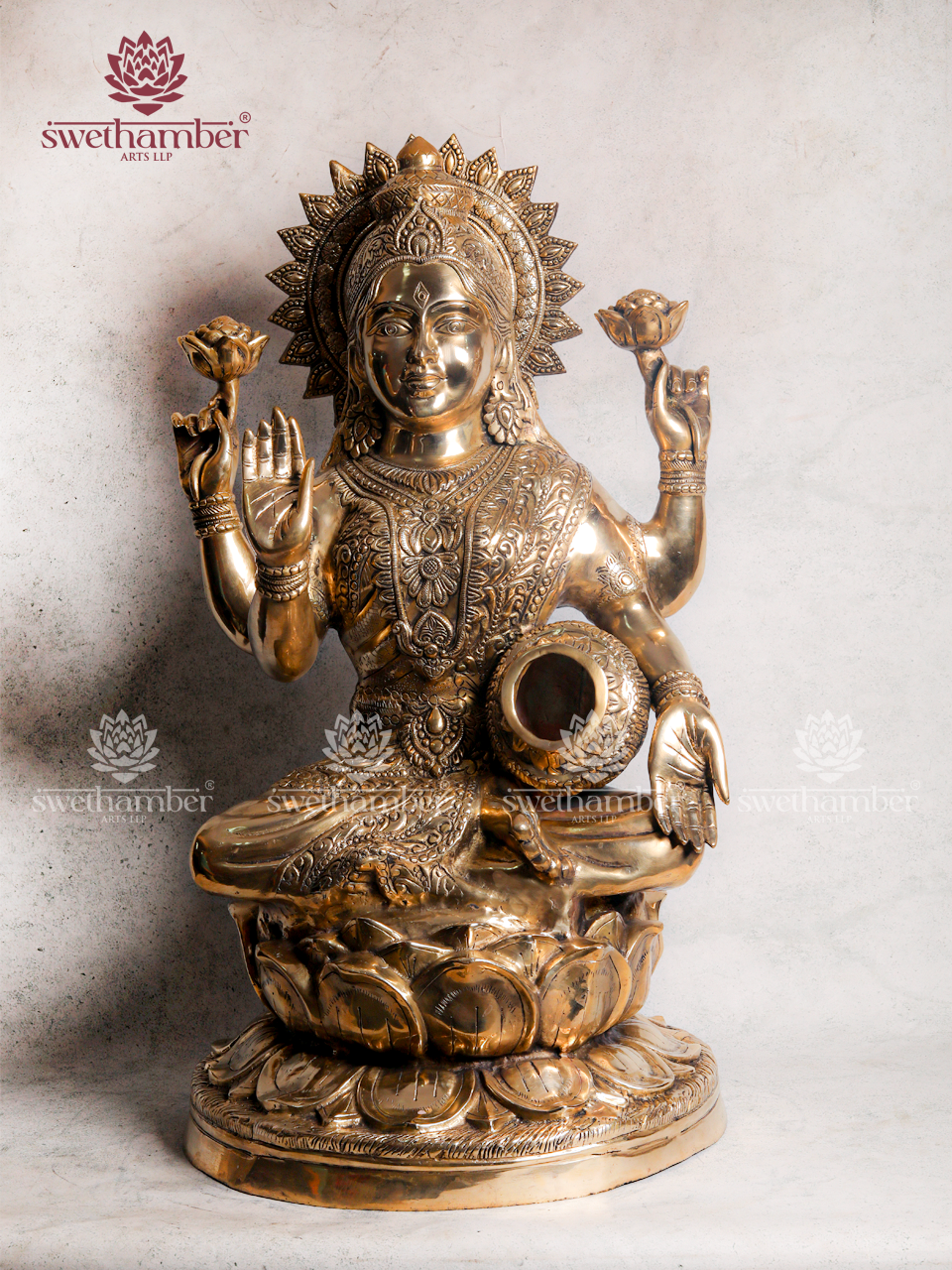 Large Brass Goddess Lakshmi Idol