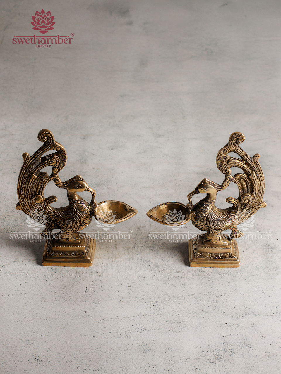 Brass Peacock with Deepa set