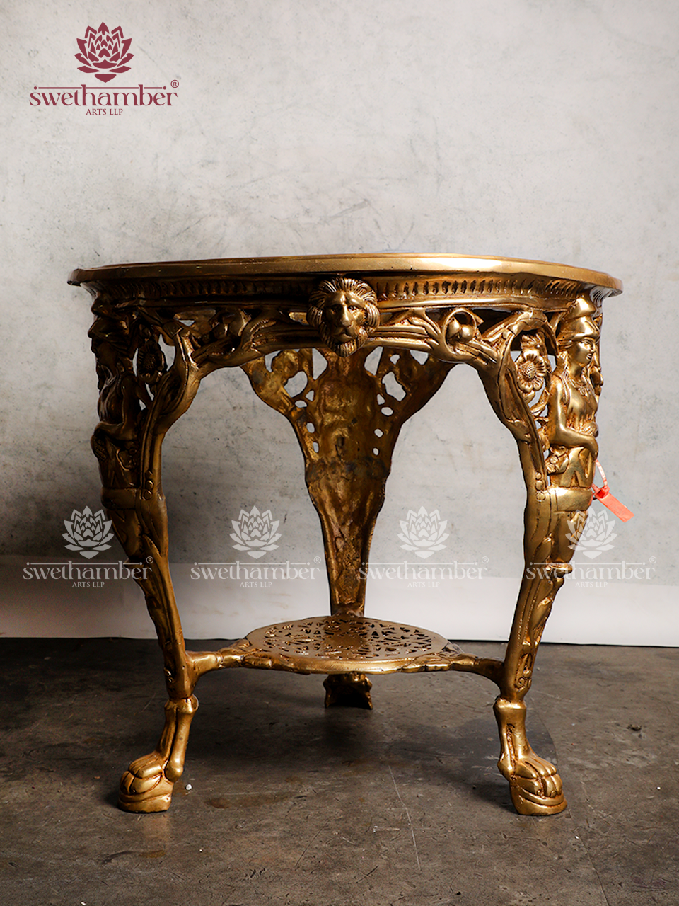 Handcrafted Brass Round Table | Pooja Chowki for Idols, Garden & Dining Use