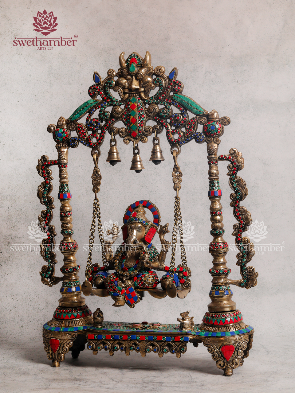 Brass Ganesha on Jhula Idol | Handcrafted Ganpati Swing Murti for Home & Pooja