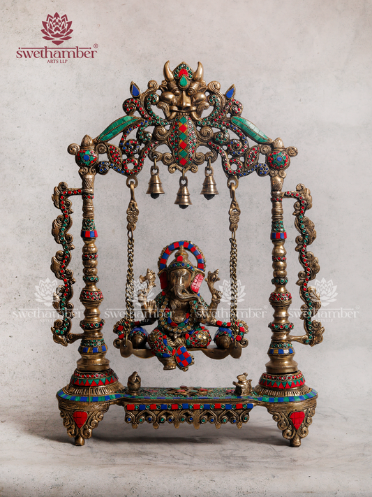 Brass Ganesha on Jhula Idol | Handcrafted Ganpati Swing Murti for Home & Pooja