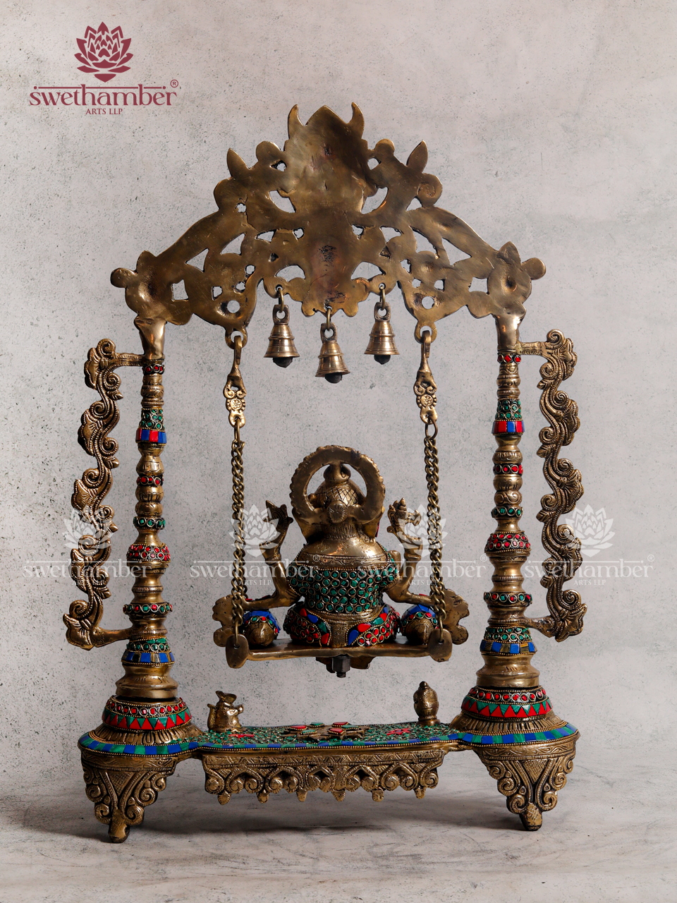 Brass Ganesha on Jhula Idol | Handcrafted Ganpati Swing Murti for Home & Pooja