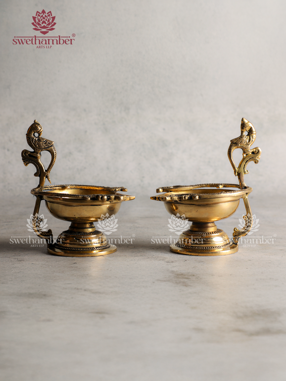 Brass Parrot Oil Deepa set for Pooja