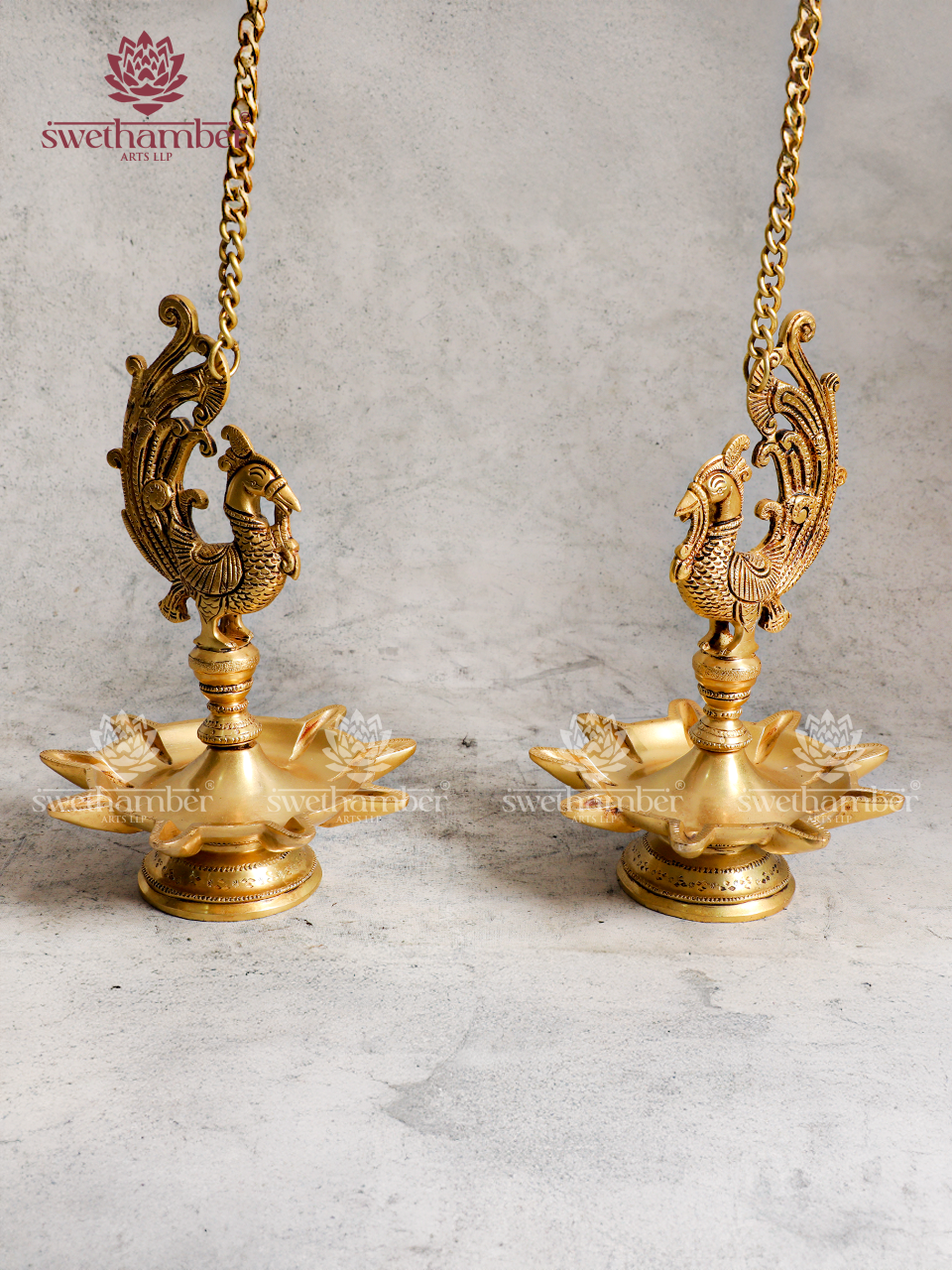 Traditional Brass Peacock Hanging Lamp set