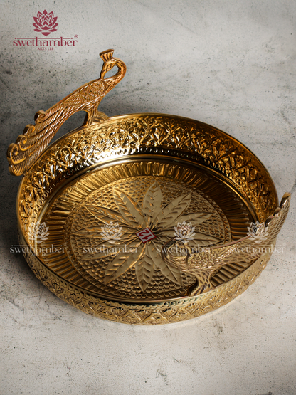 Peacock Design Brass Urli for Festive Home Décor