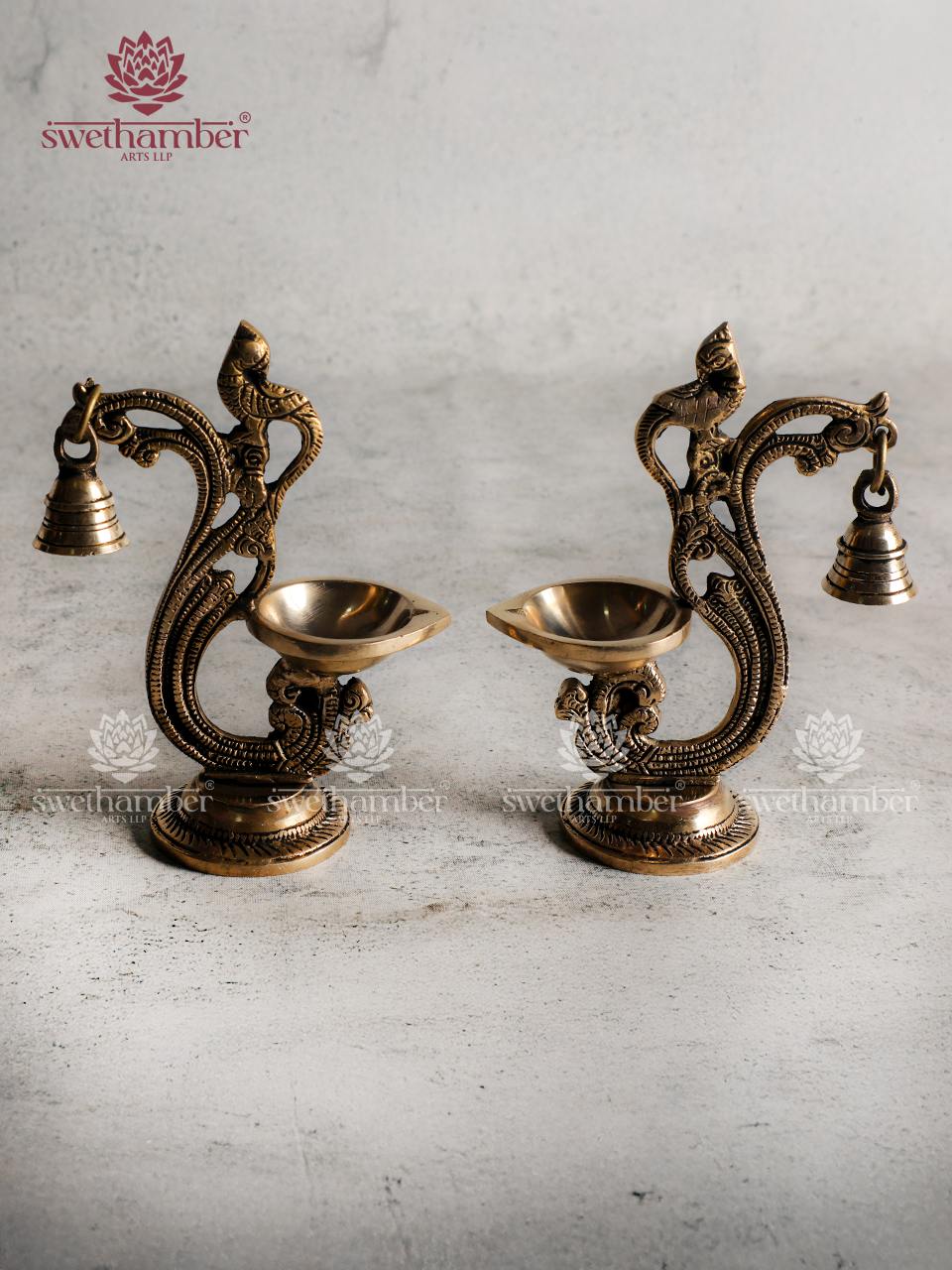 Small Brass Peacock Lamp with Bell for Pooja & Décor