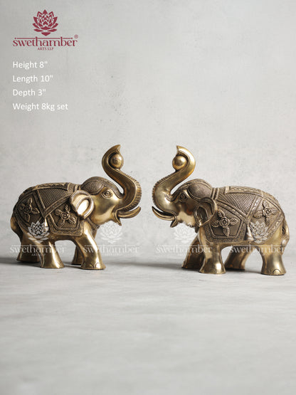 Brass Elephant Statue With Enchanted Carving