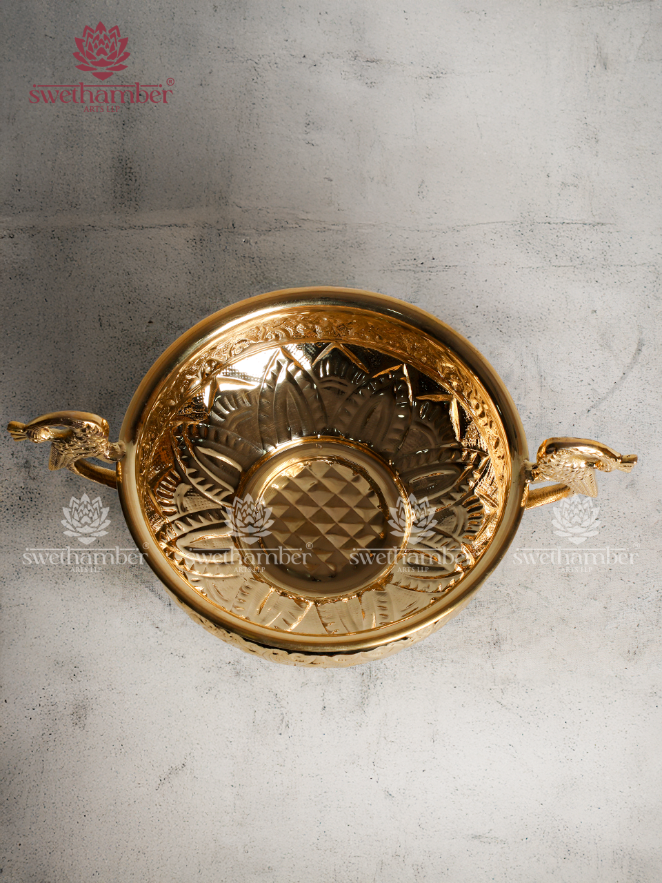 Brass Urli with Peacock Handles for Home & Temple Décor