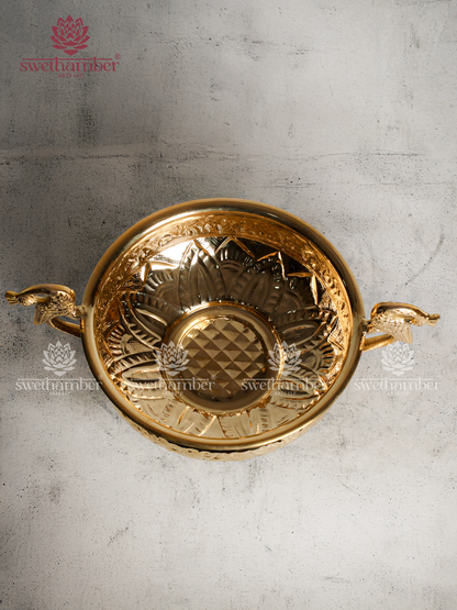 Brass Urli with Peacock Handles for Home & Temple Décor