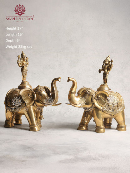 Pure Brass Lord Venkateshwara Swamy on Elephant 17"