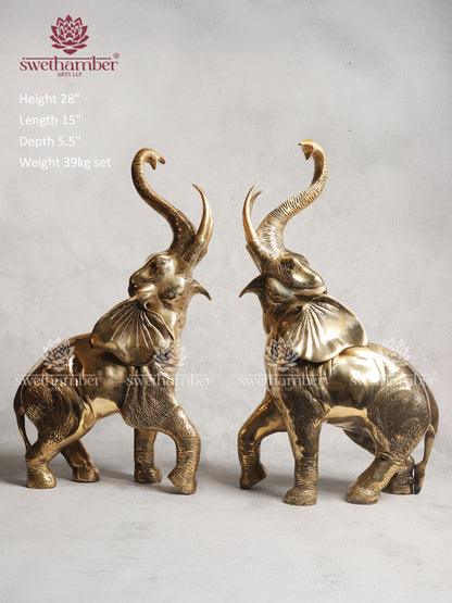 Pure Brass Trunk Up Elephant Statue 28"