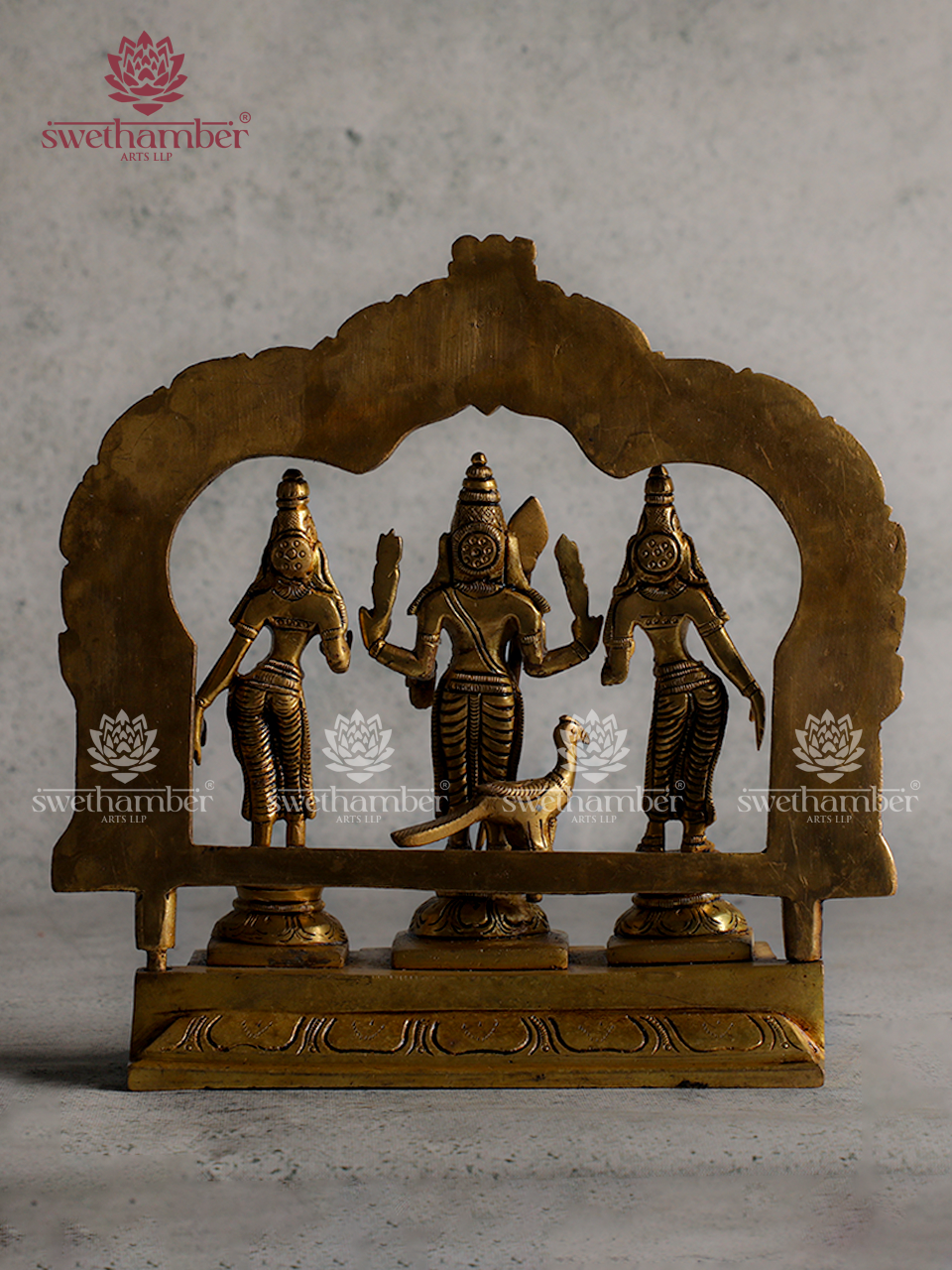 Murugan with Valli & Devasena Idol – Lord Murugan Family Statue for Home Temple