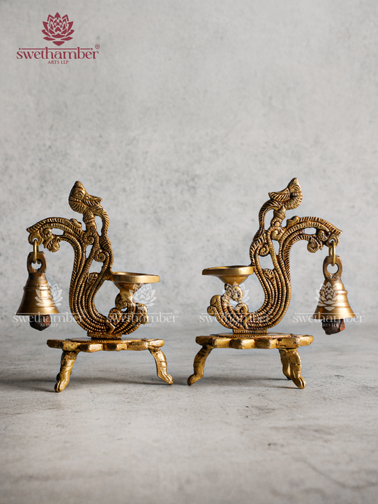 Small Brass Parrot Lamp Set with Bell