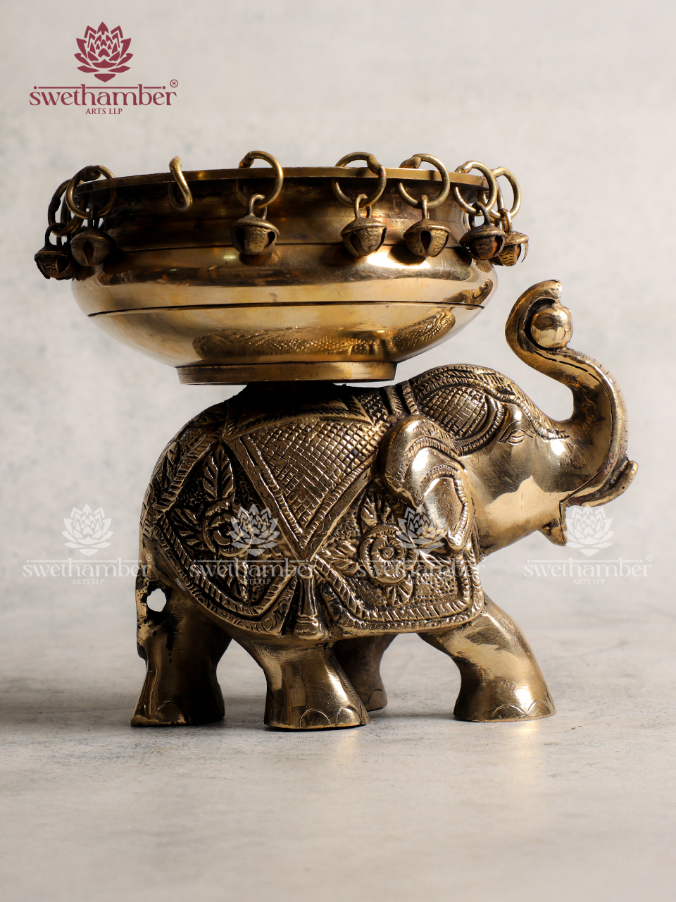 Decorative Brass Elephant with Urli Bowl