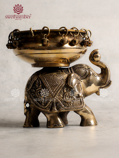 Decorative Brass Elephant with Urli Bowl