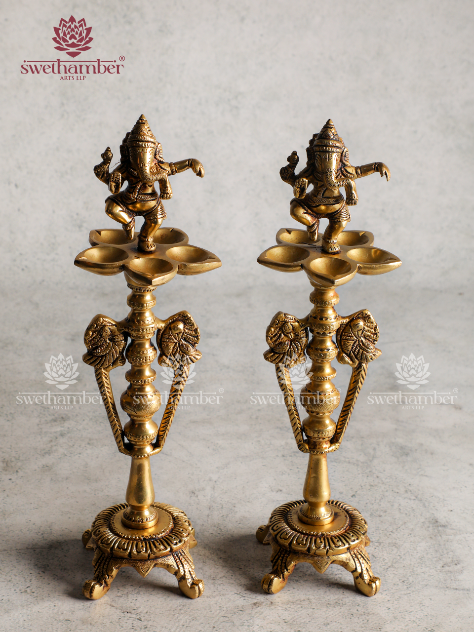 Dancing Ganesha Lamp Set | Brass Dancing Ganapati Deepa for Pooja & Home Décor