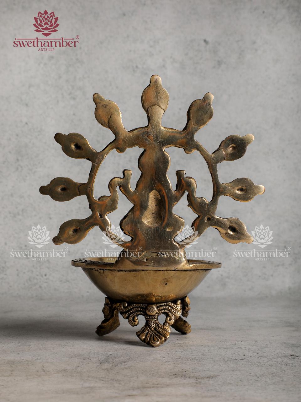 Brass Deepa with Gaj Lakshmi – Designer Oil Lamp for Pooja, Vastu