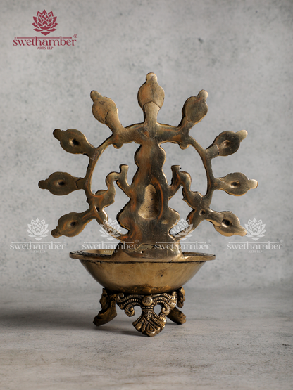 Brass Deepa with Gaj Lakshmi – Designer Oil Lamp for Pooja, Vastu