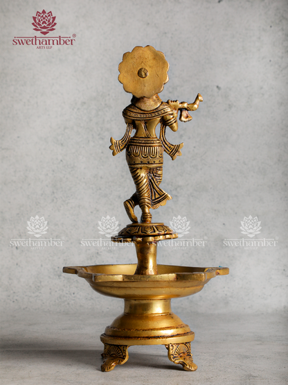 Lord Krishna Brass Lamp – Divine Deepa