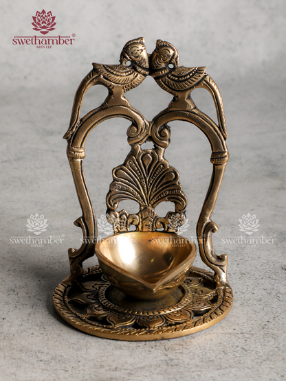 Brass Double Peacock Deepa Set