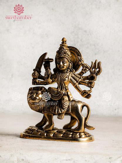 Durga statue with lion in Brass