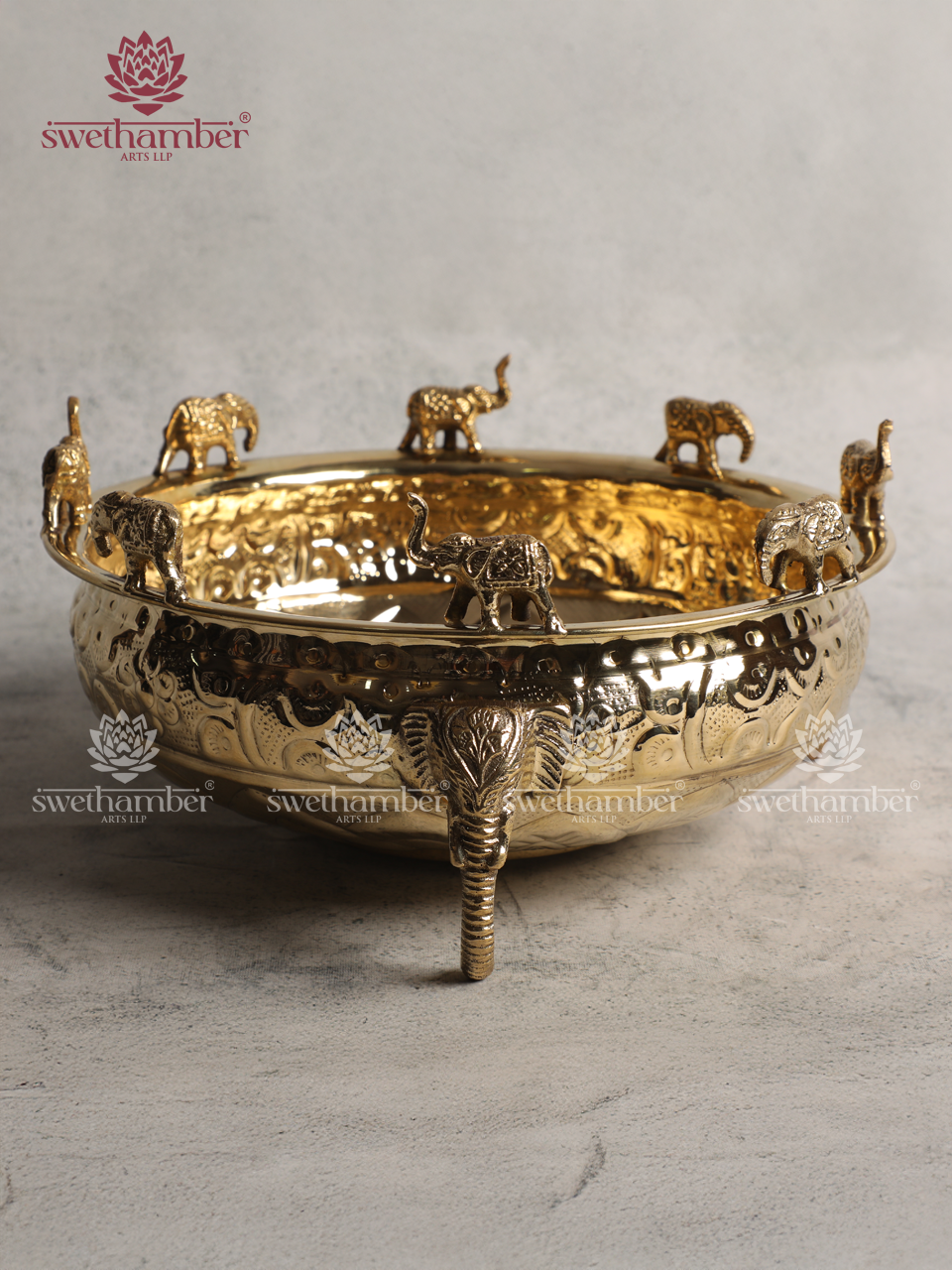 Lightweight Brass Elephant Urli for Festive Home Décor