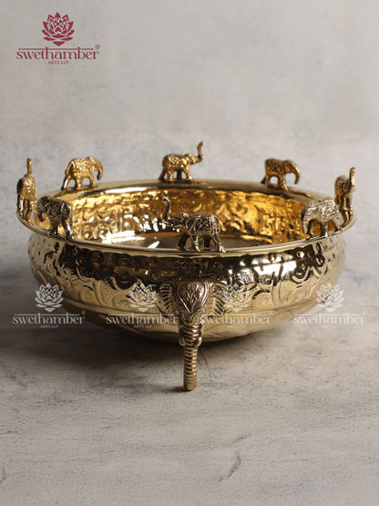Lightweight Brass Elephant Urli for Festive Home Décor
