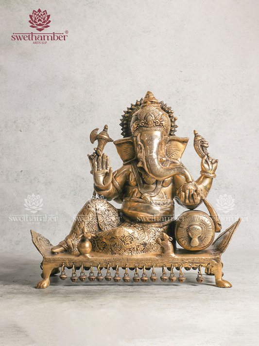Unique Brass Diwan Ganesha Statue