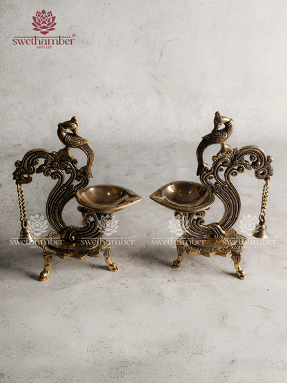 Brass Parrot Lamp with Bell Pair