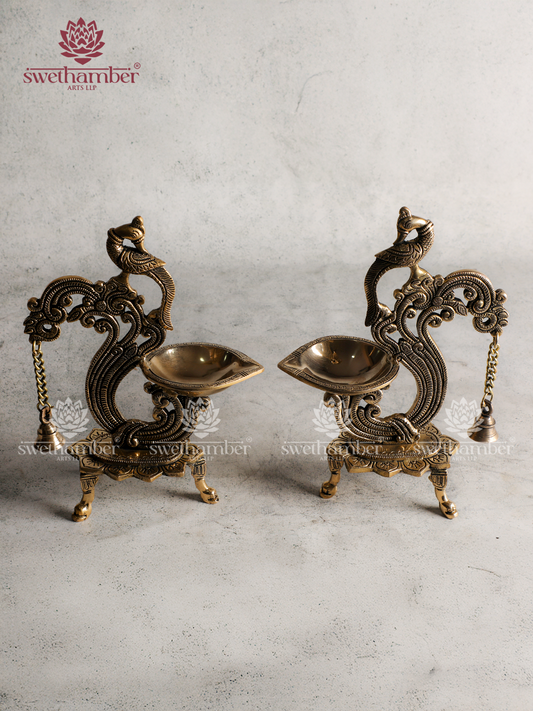 Brass Parrot Lamp with Bell Pair