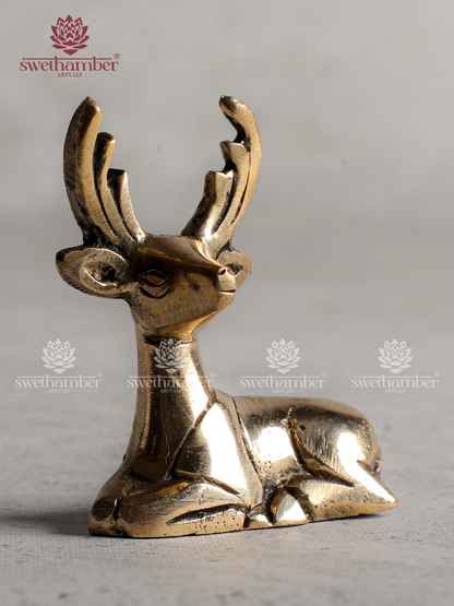 Antique Finish Brass Sitting Deer Statue Set