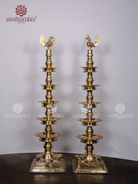 Traditional Brass Peacock Lamp Set | Handcrafted Peacock Deepa for Pooja, Vastu & Decor