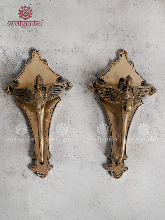 Decorative Brass Wall Bracket Set for Diya, Bell & Hanging Decor
