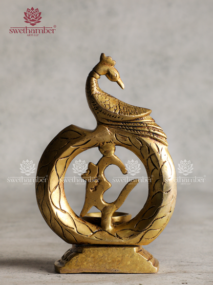 Brass Deepa with Om & Peacock – Decorative Oil Lamp