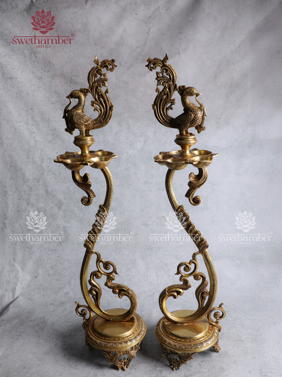 Premium Brass Peacock Lamp Set – Spiritual Home & Temple Décor