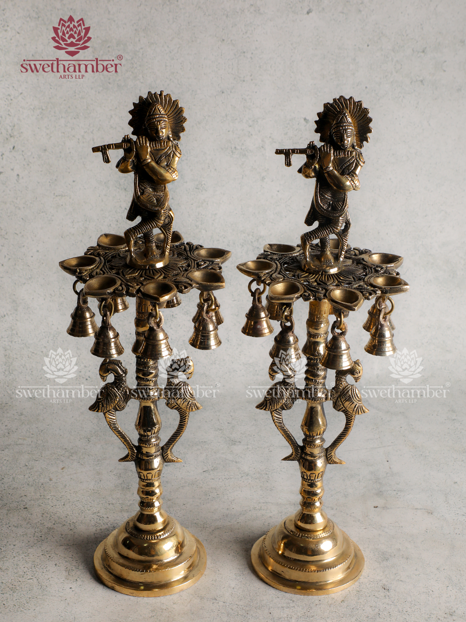 Brass Krishna Lamp Set | Lord Krishna Deepa with Flute for Home Pooja, Vastu & Decor