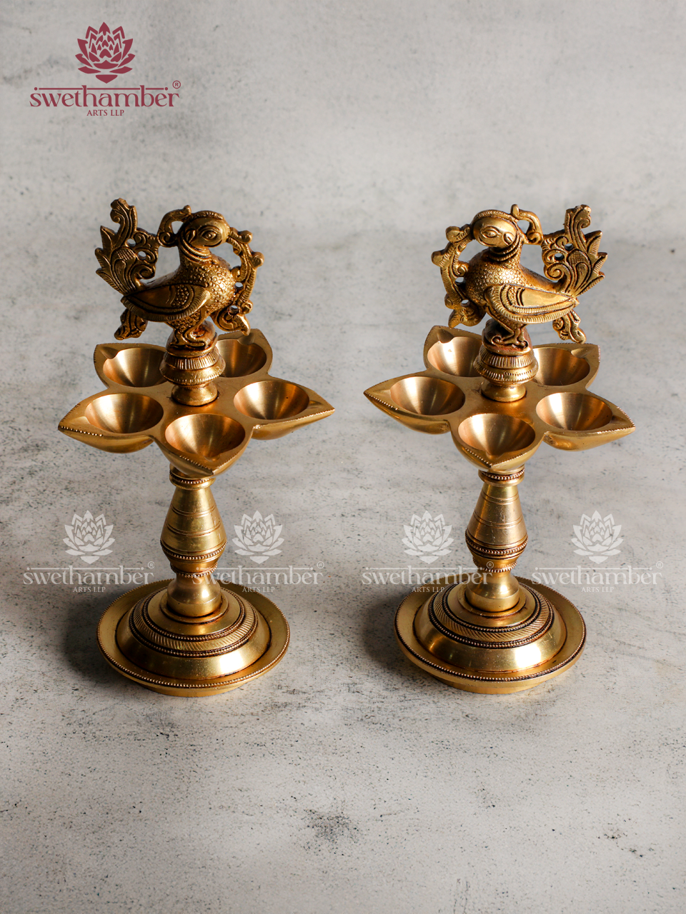Peacock Deepa Brass Lamp Set