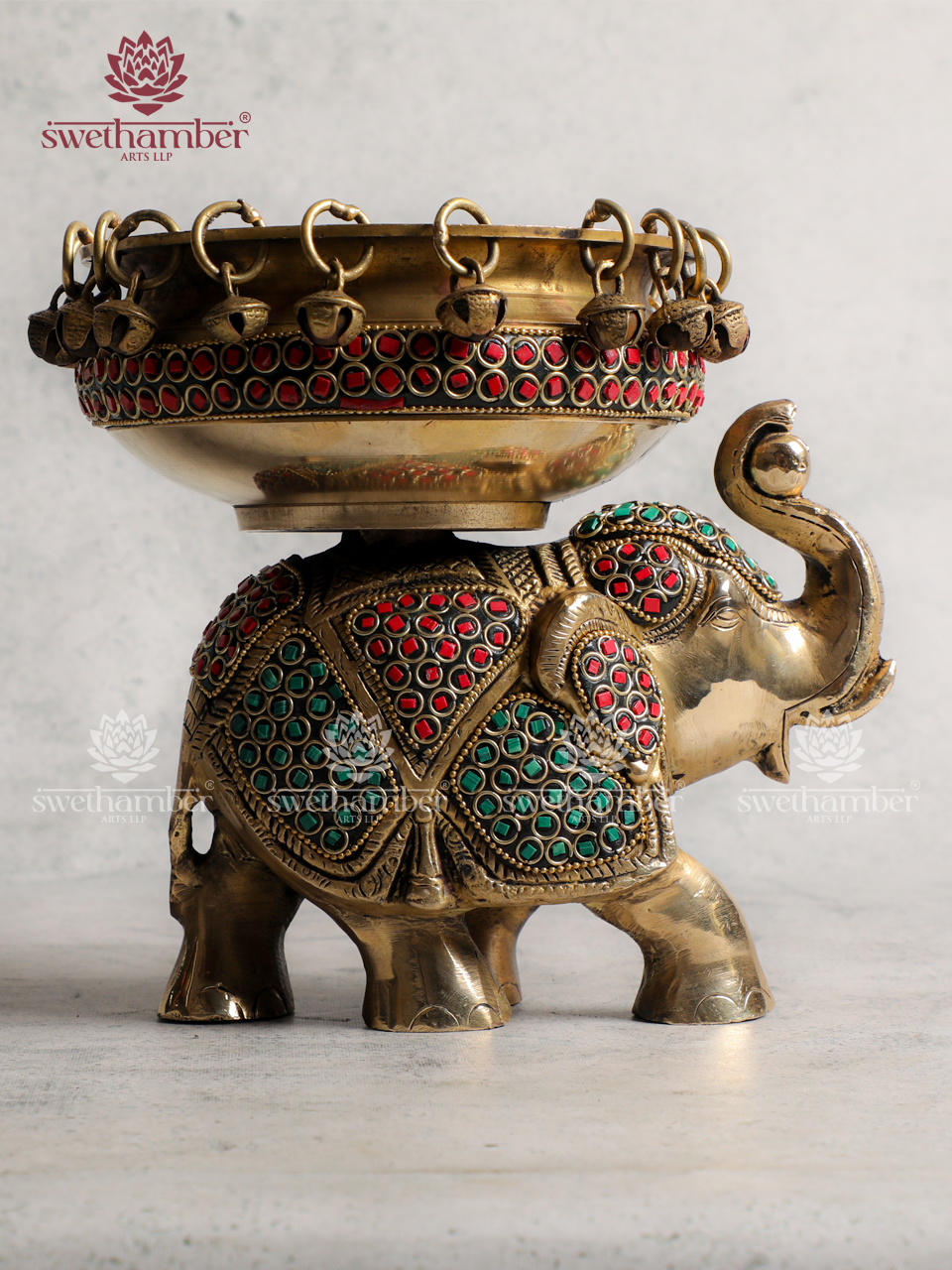 Handcrafted Brass Elephant with Urli for Home Décor