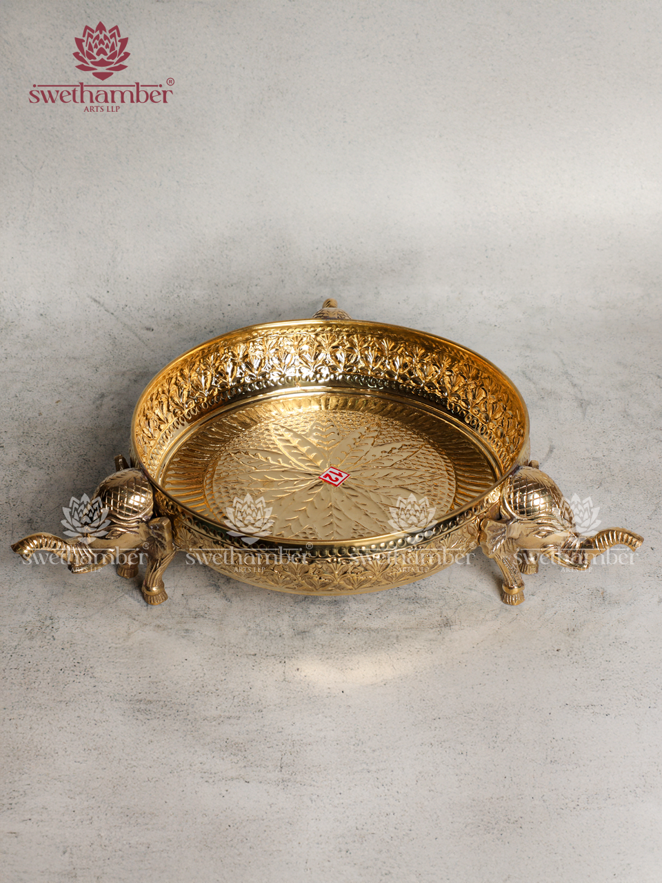 Traditional Urli Bowl with Elephant Motif Legs