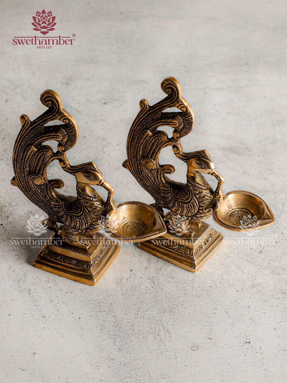 Brass Peacock with Deepa set