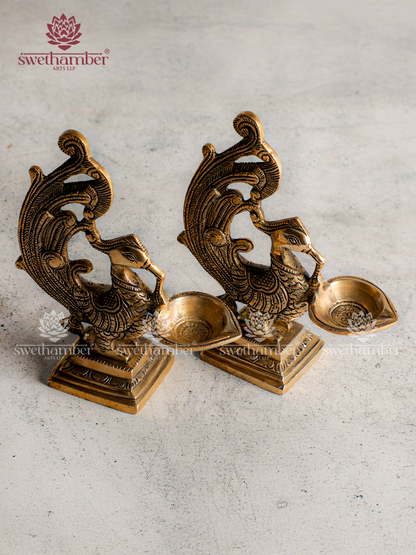 Brass Peacock with Deepa set
