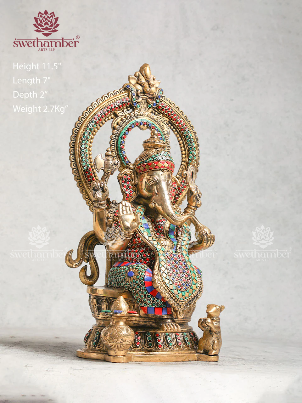 Ganesha Brass Sculpture With Stone Work