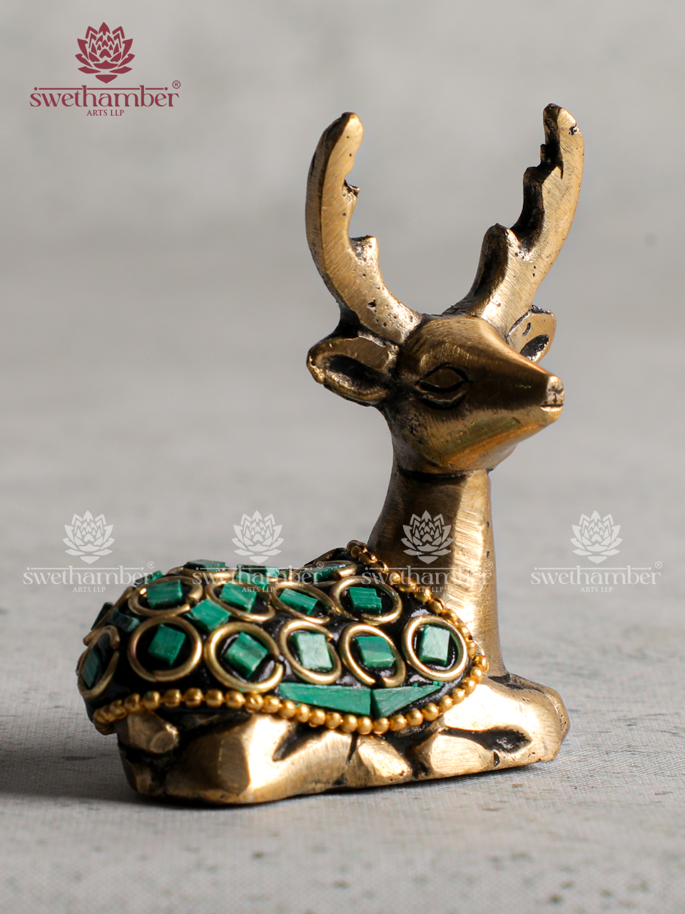Handcrafted Brass Sitting Deer Statue Pair for Home Décor