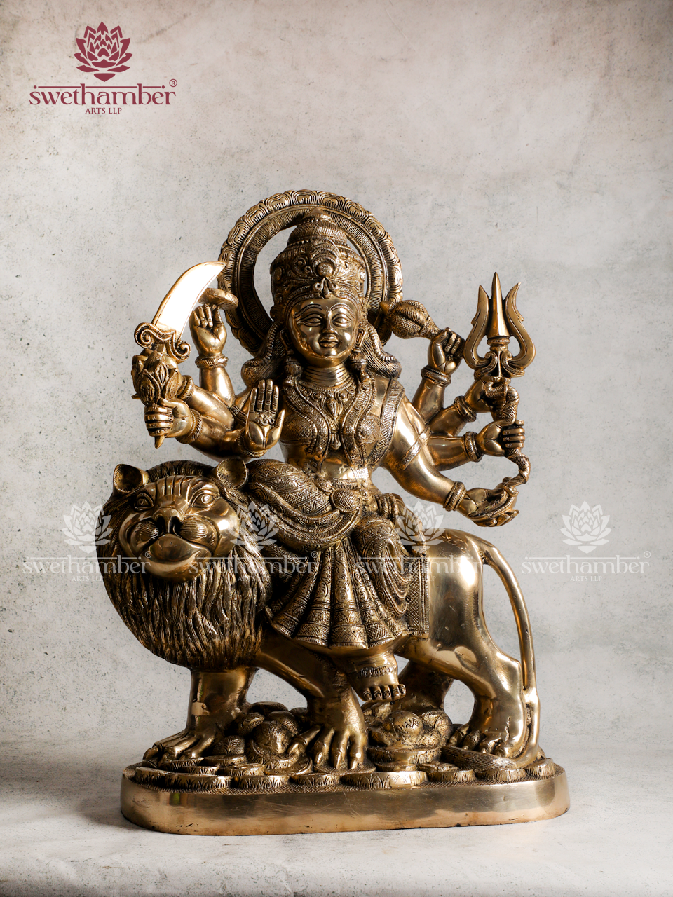 Brass Durga Mata Idol with Lion | Divine Hindu Goddess Statue