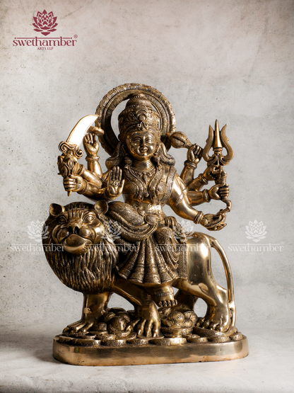 Brass Durga Mata Idol with Lion | Divine Hindu Goddess Statue