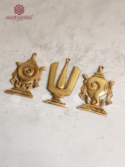 Shank Chakra Namam Brass Wall Hanging for Pooja & Home Decor