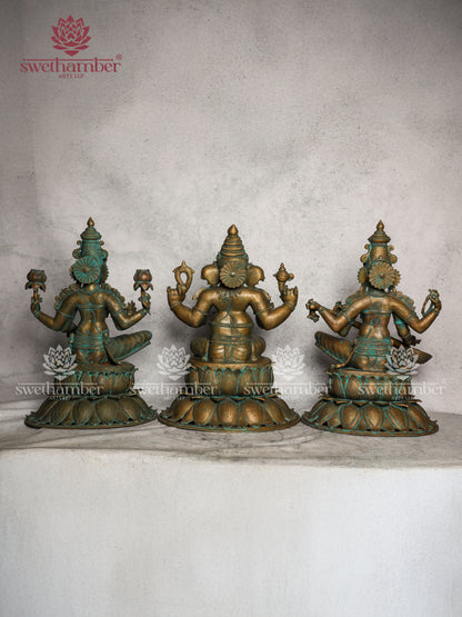 Bronze Ganesh laxmi Saraswati Statue