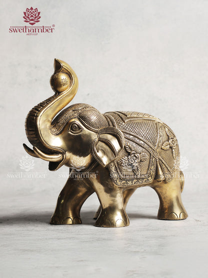 Brass Elephant Statue With Enchanted Carving