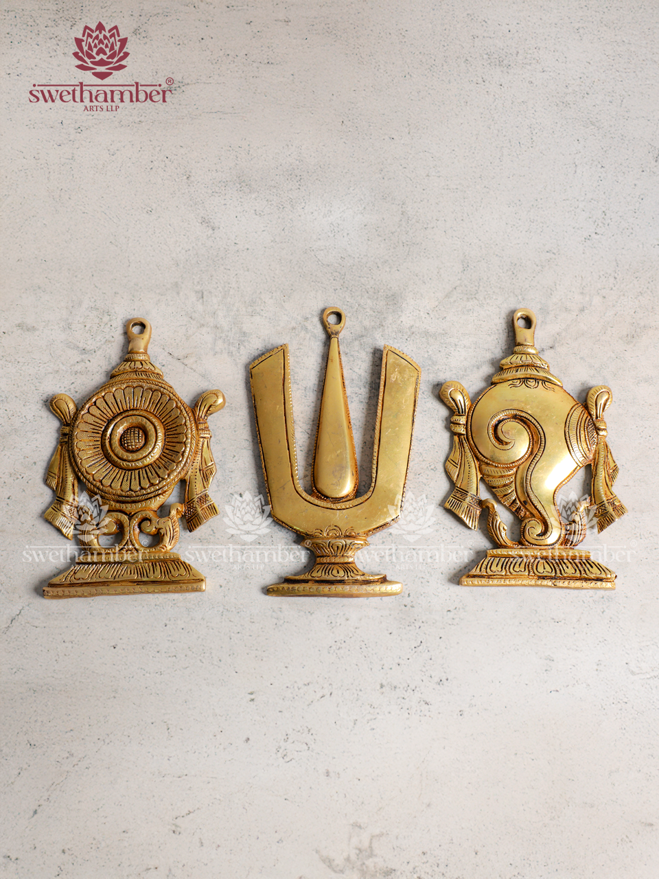 Shank Chakra Namam Brass Wall Hanging for Pooja & Home Decor